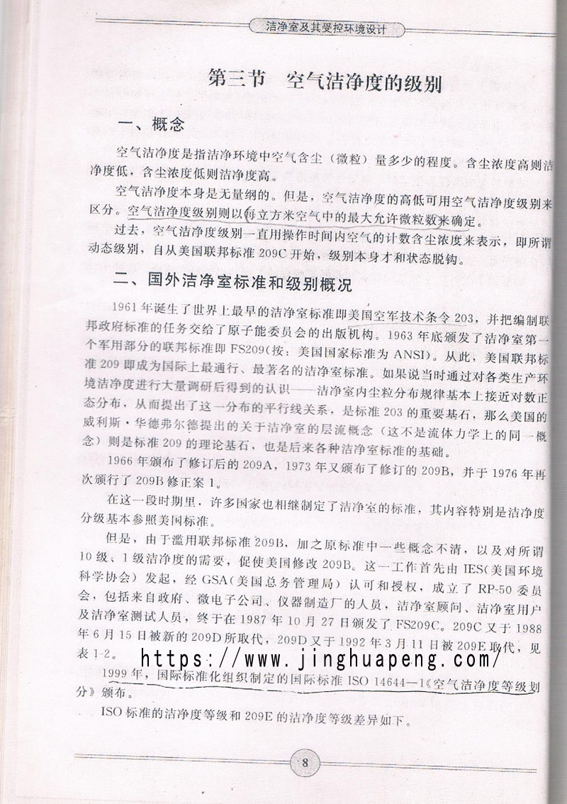 空气洁净度级别标准、概念摘自《洁净室及期受控环境设计》一书。