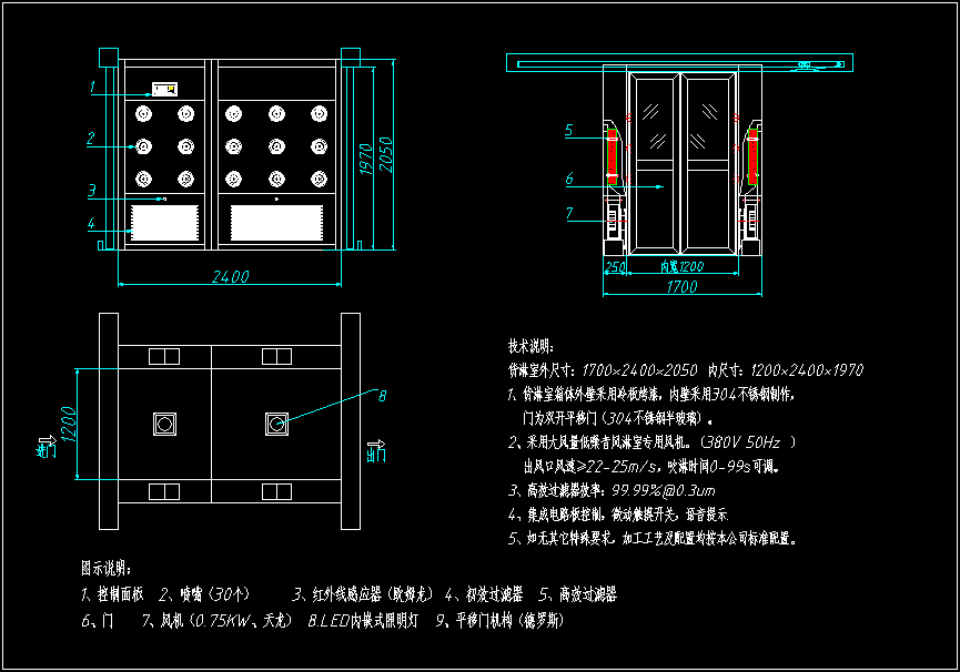 平移自动门风淋间方案图,风淋间设计图,风淋间图纸
